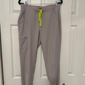 Figs Size Medium Women’s Zamora Joggers Taupe with Lime Drawstring